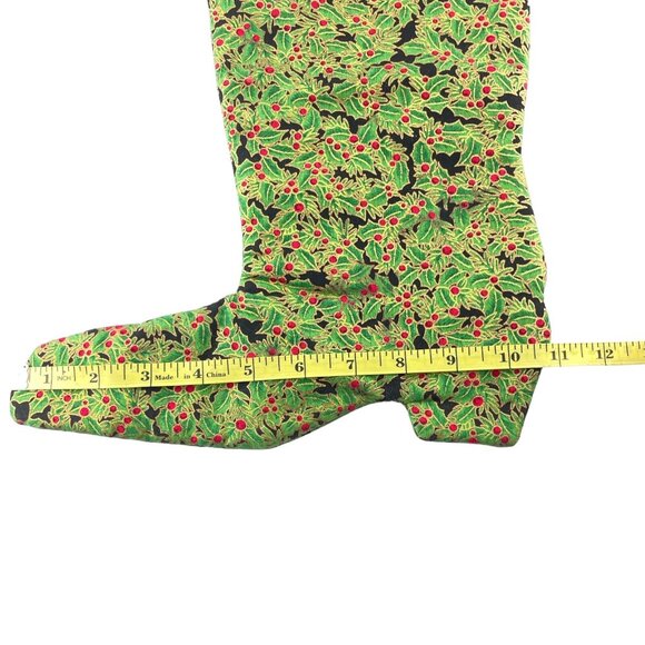 Christmas Stocking Cowboy Boot Shape Holly Berry Print Handmade - Picture 5 of 7